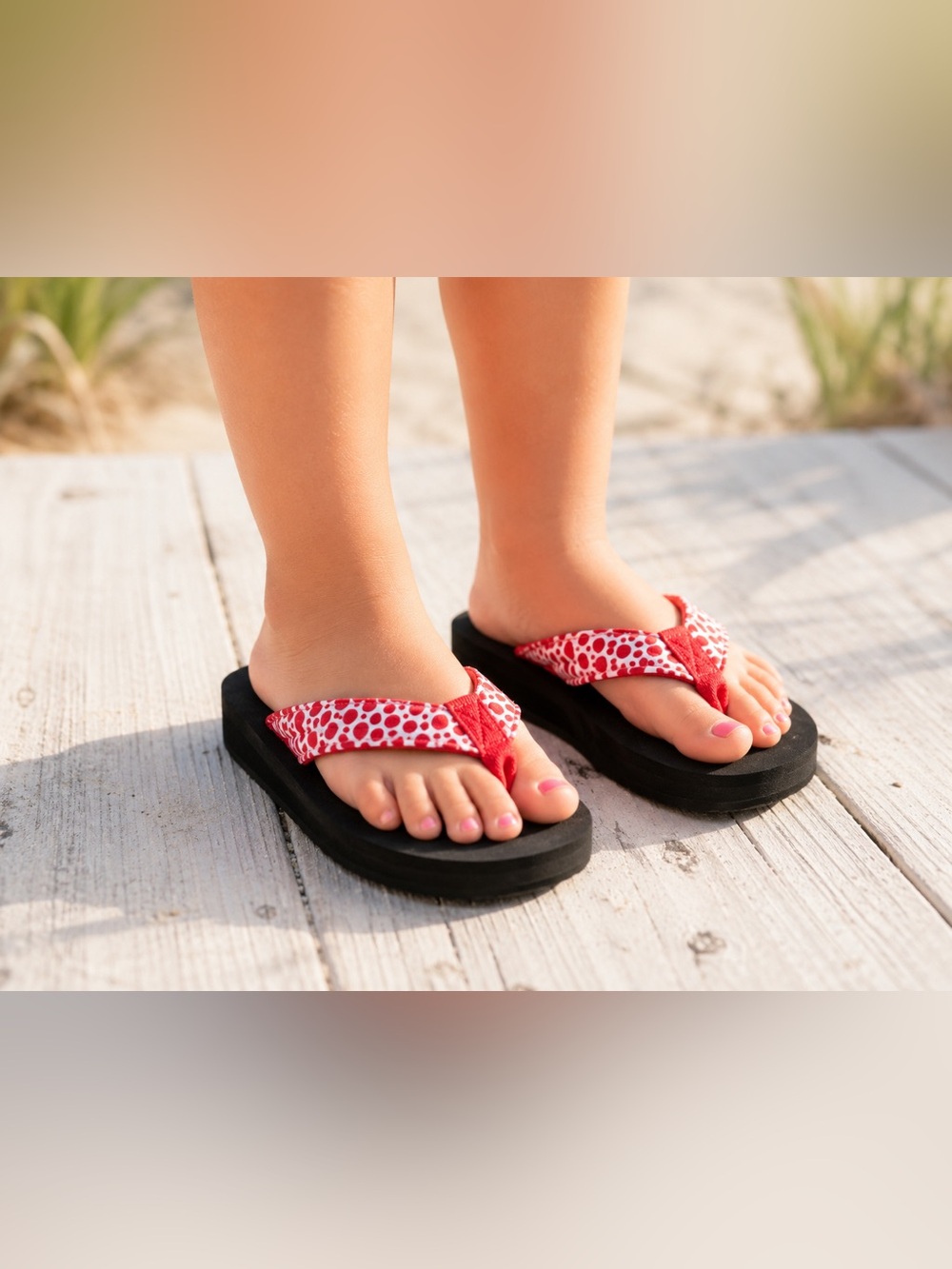 Corkys Girls Red White Polka Dot Flip Flops Size 11 Toddler Soft Beach Sandals